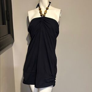 Navy Halter Neck Dress with Beaded Detail